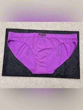 NEW Victoria’s Secret PINK YOGA Purple Logo Back Low Rise Bikini Panties Large L